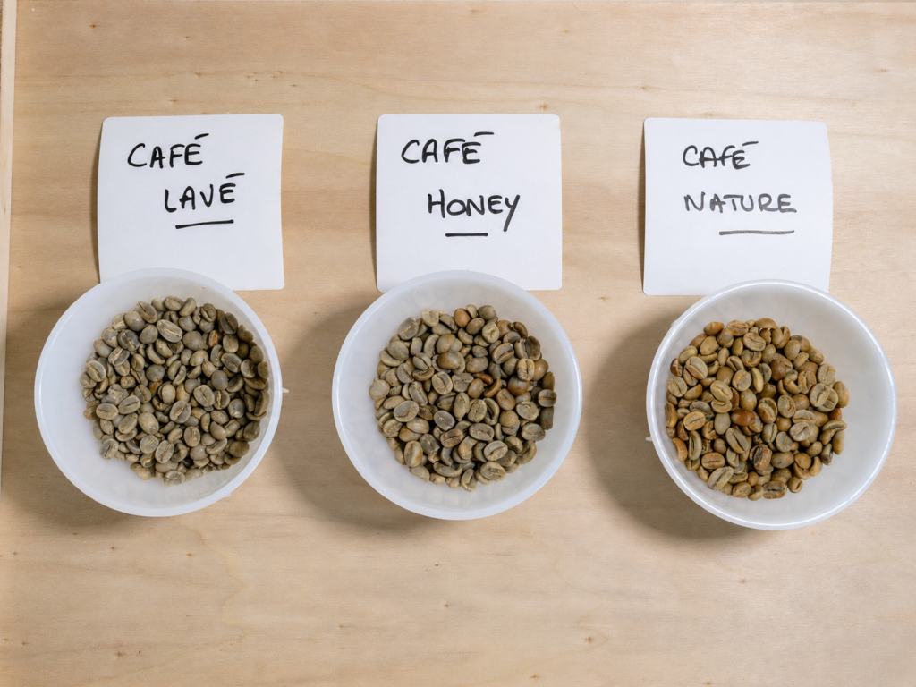 Comparaison de cafés verts issus des process lavé, honey et nature